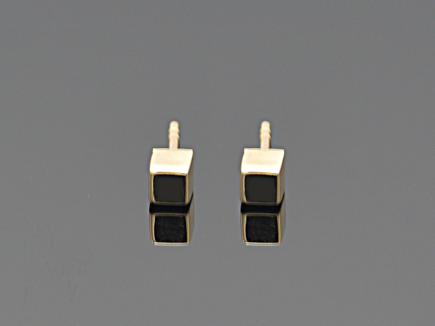 14K Tiny Solid Gold Cube Geometric Earring set