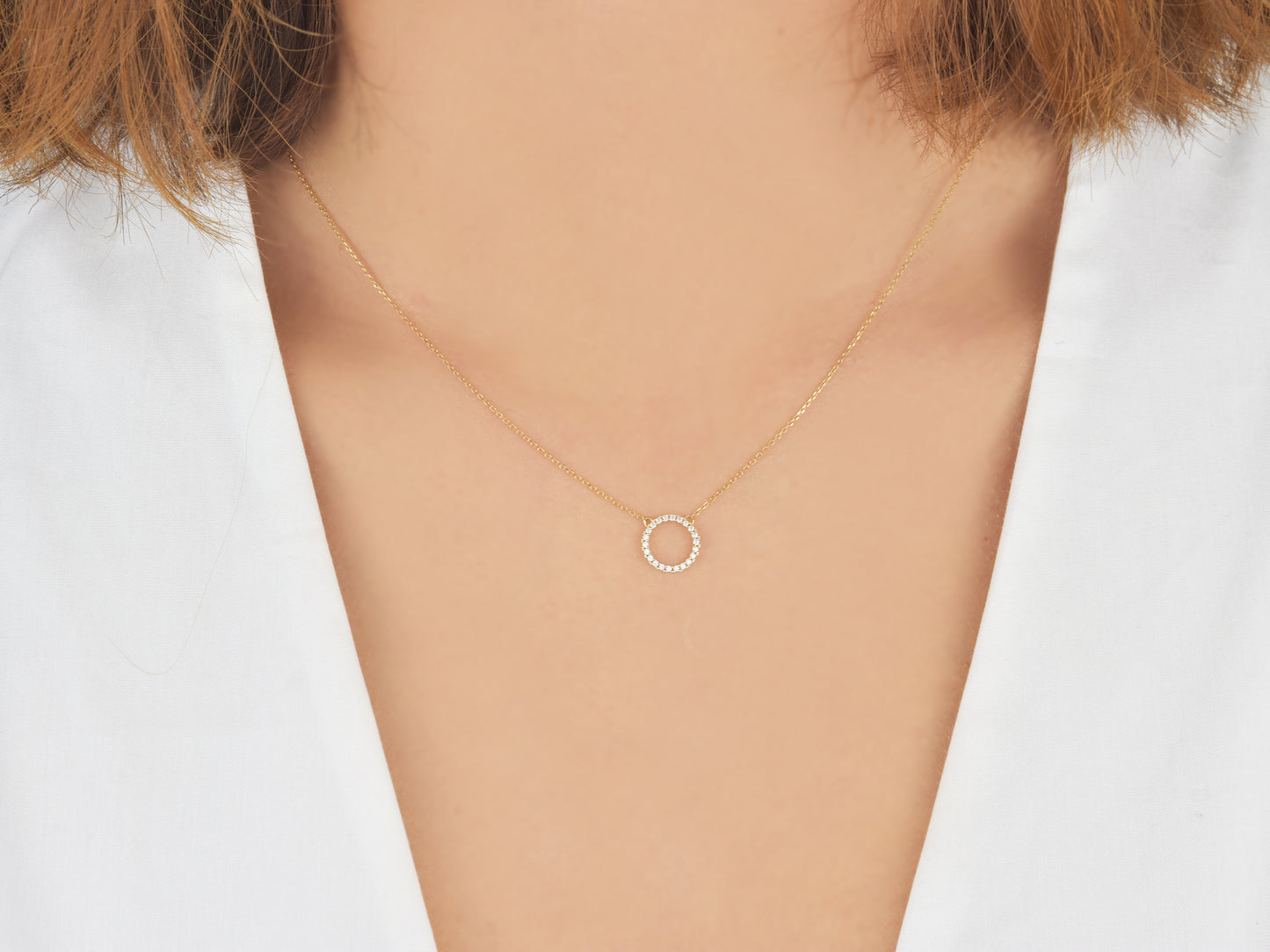 14K Solid Yellow Gold or WHITE HALO/ Circle Necklace