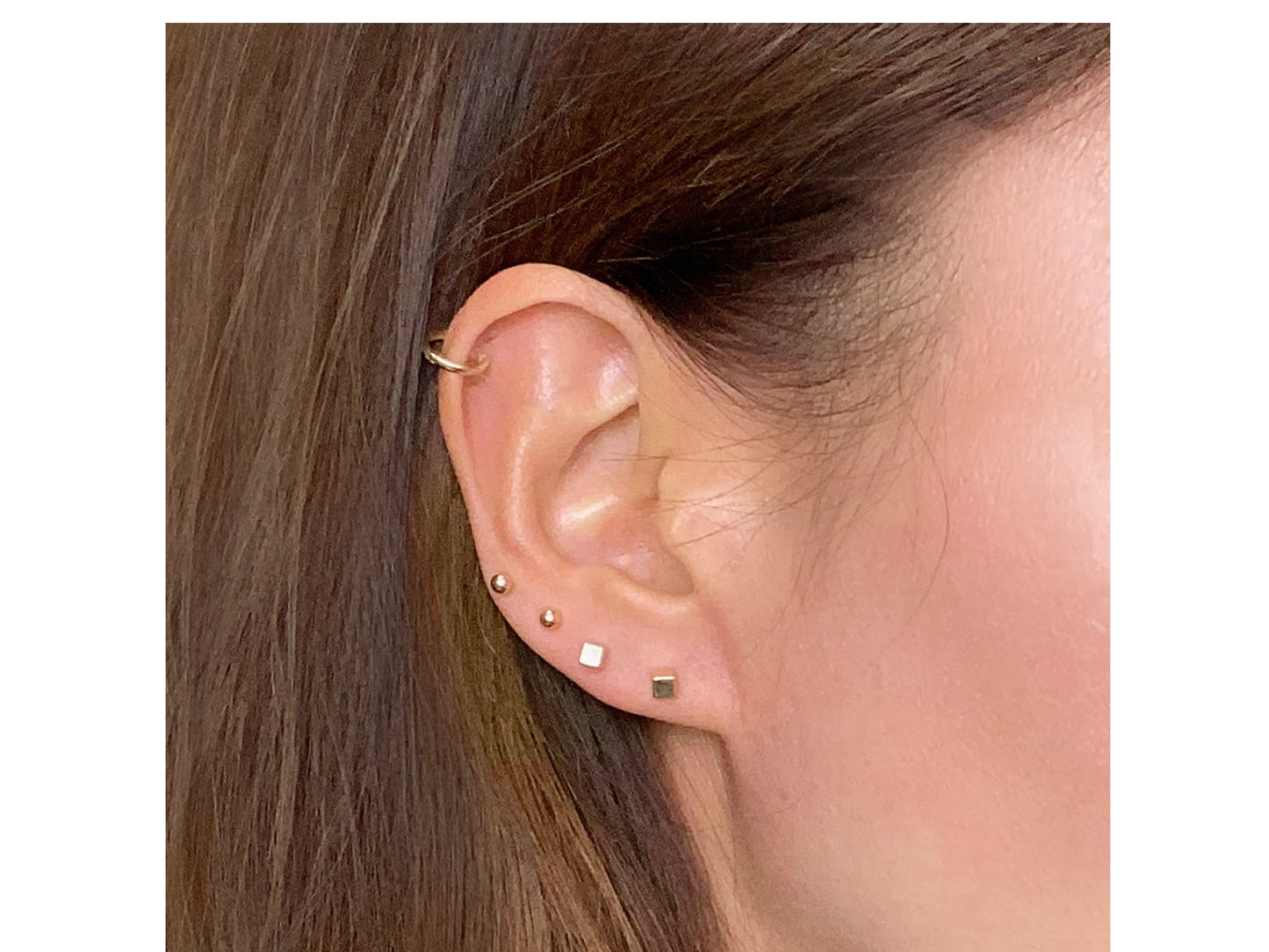 14K Tiny Solid Gold Cube Geometric Earring set
