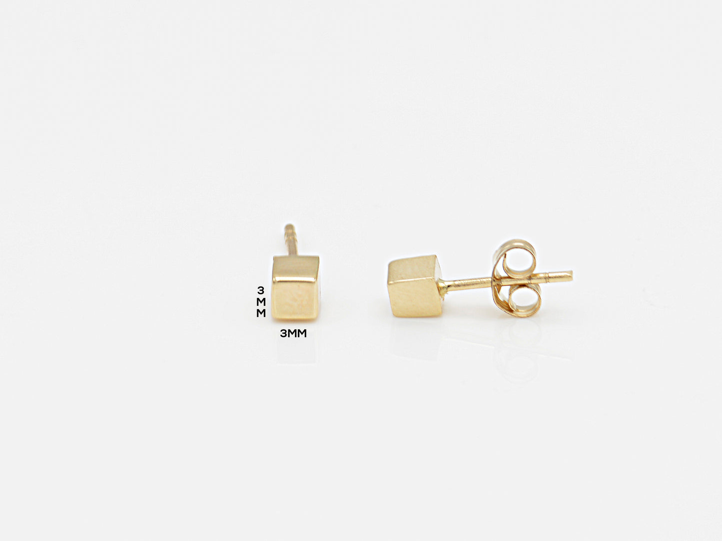 14K Tiny Solid Gold Cube Geometric Earring set