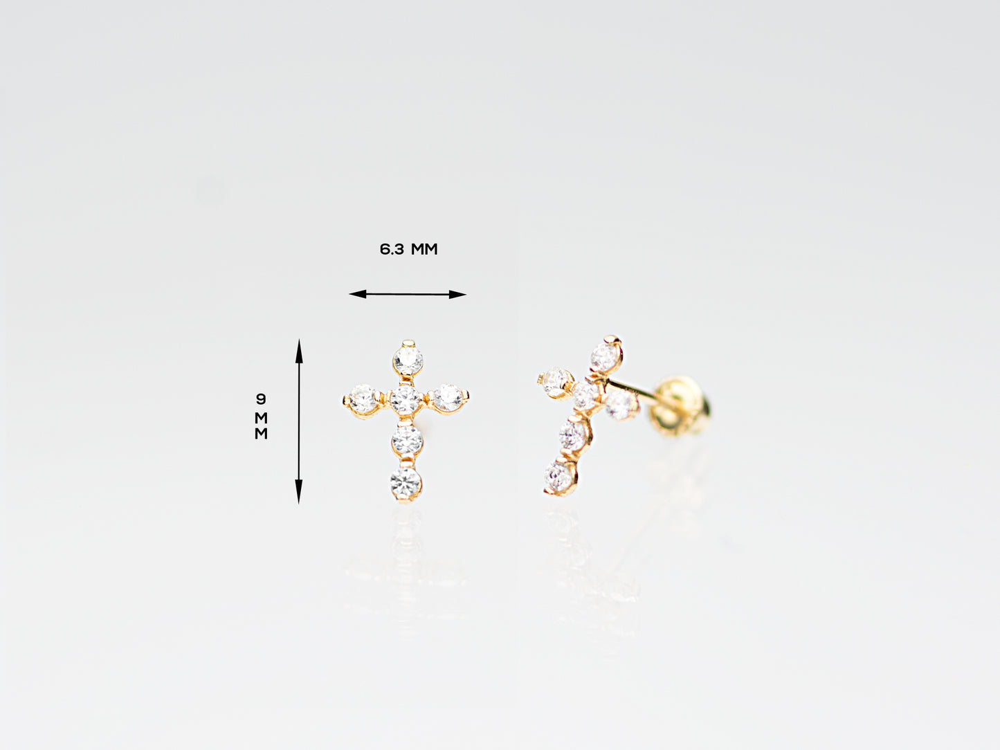 14K solid gold cross stud earring