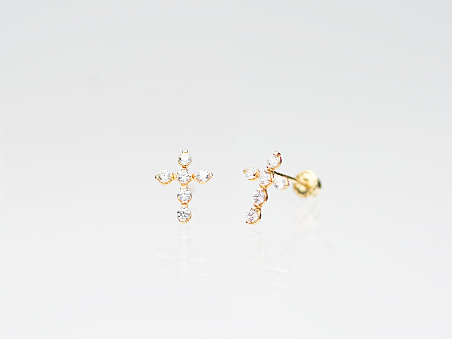 14K solid gold cross stud earring