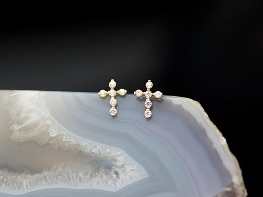 14K solid gold cross stud earring
