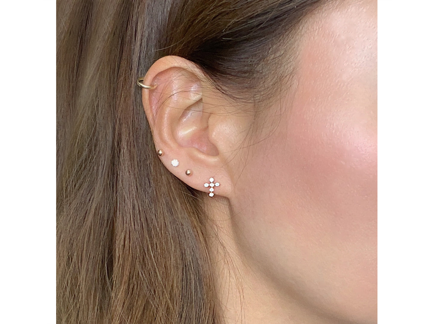 14K solid gold cross stud earring