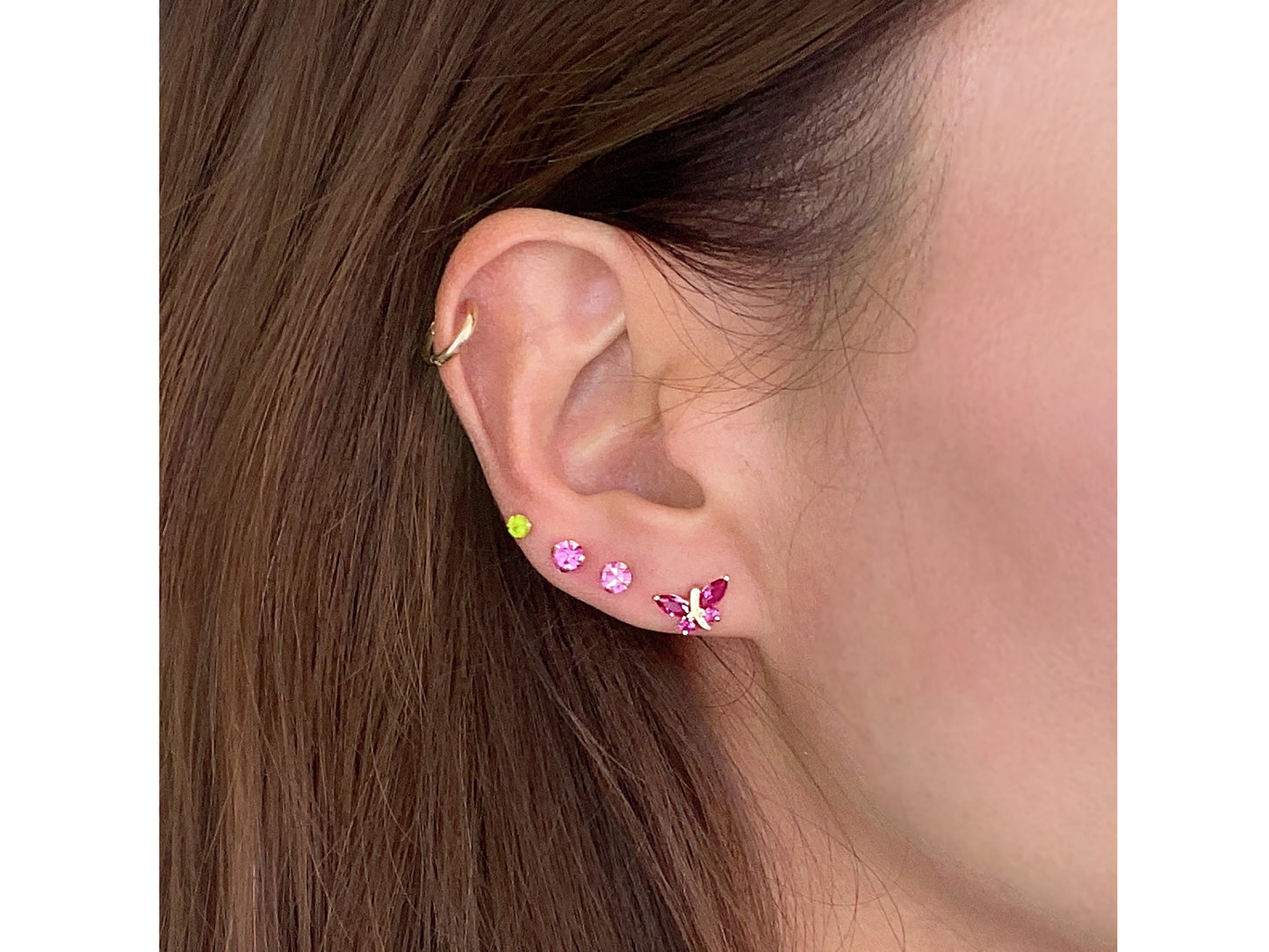 14K Solid Gold Simulated Birthstone Small Butterfly Stud Earrings