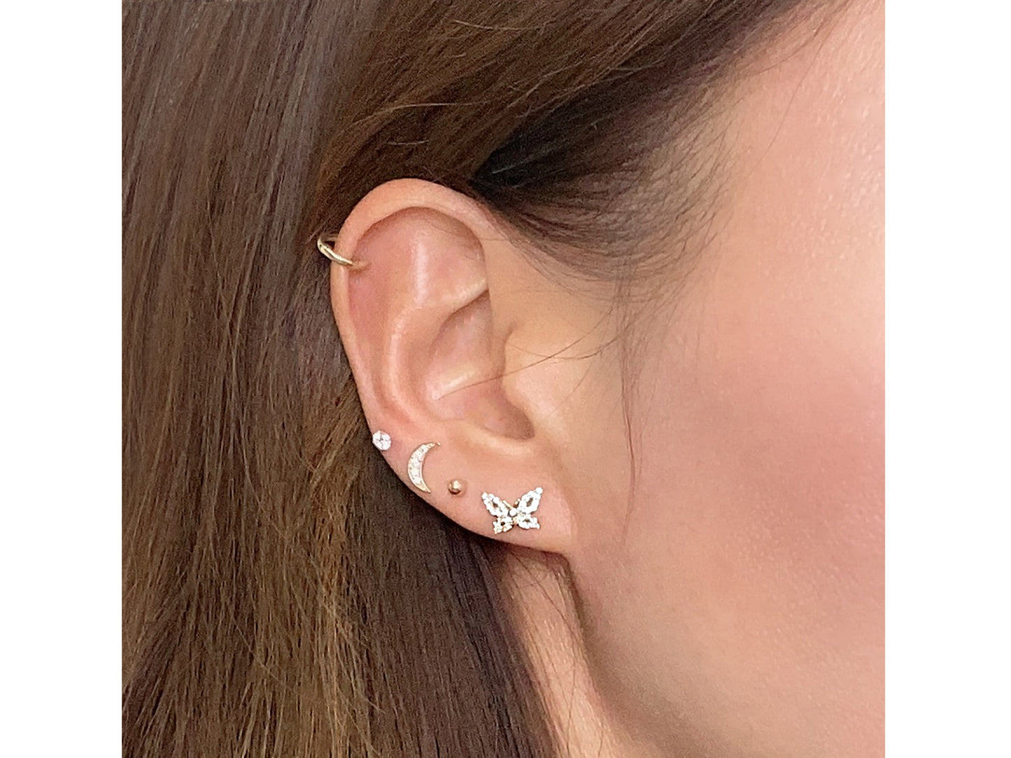 Butterfly Paved simulated Diamond 14K Real Solid Gold stud earring