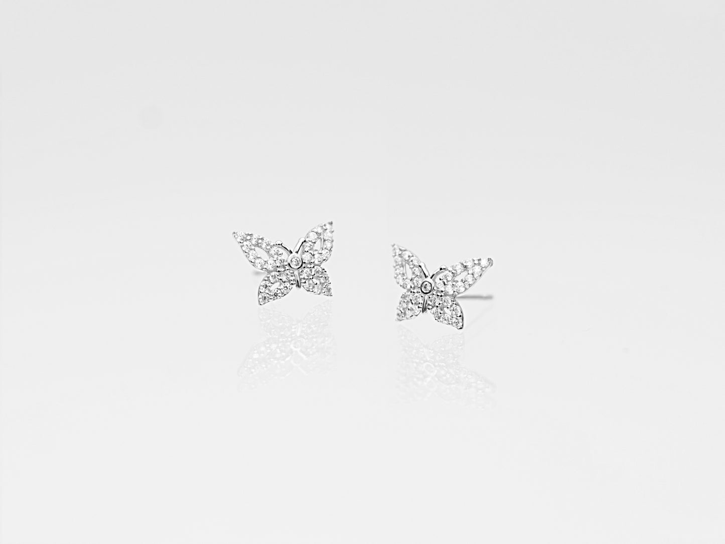 Butterfly Paved simulated Diamond 14K Real Solid Gold stud earring