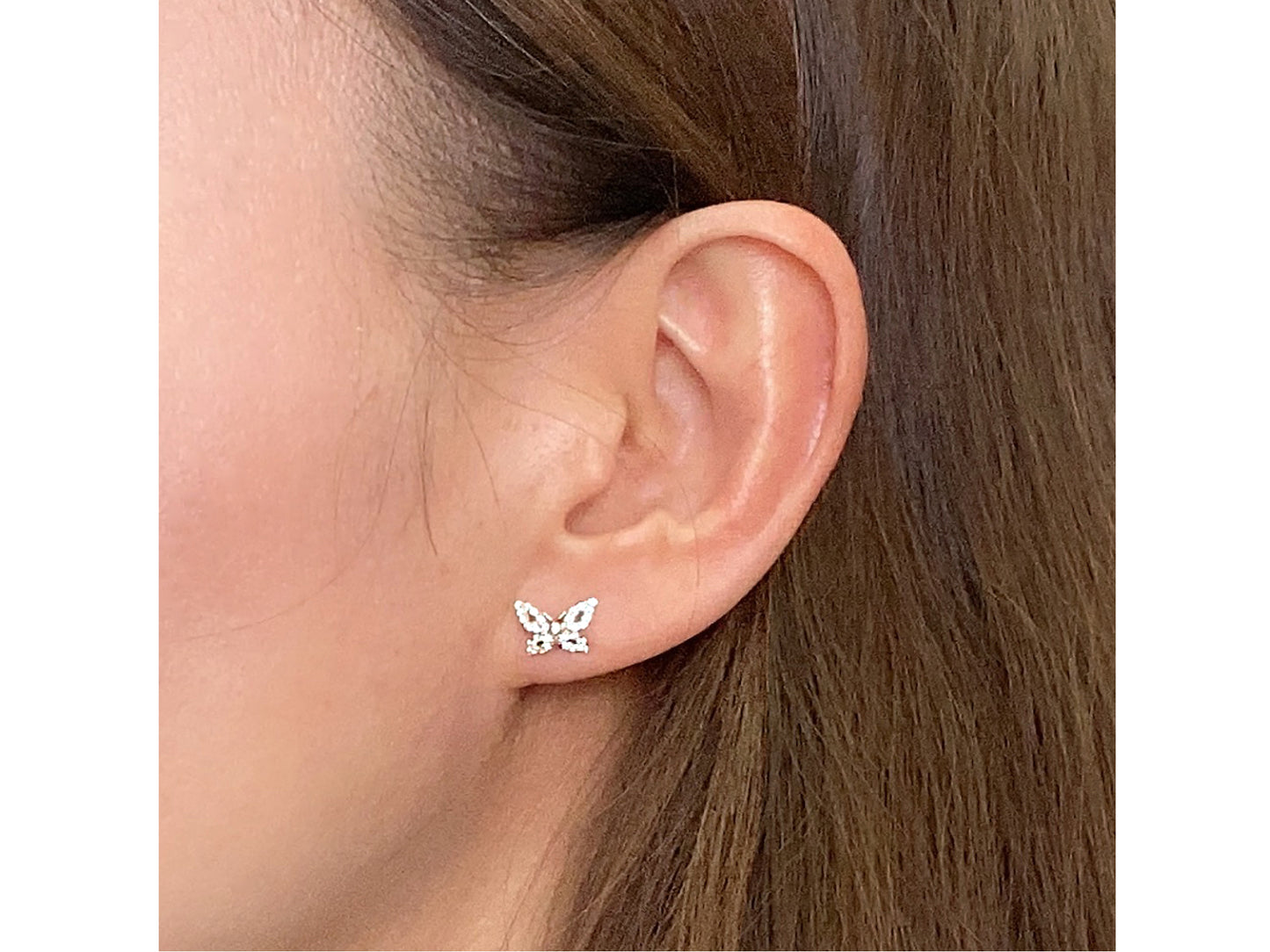 Butterfly Paved simulated Diamond 14K Real Solid Gold stud earring