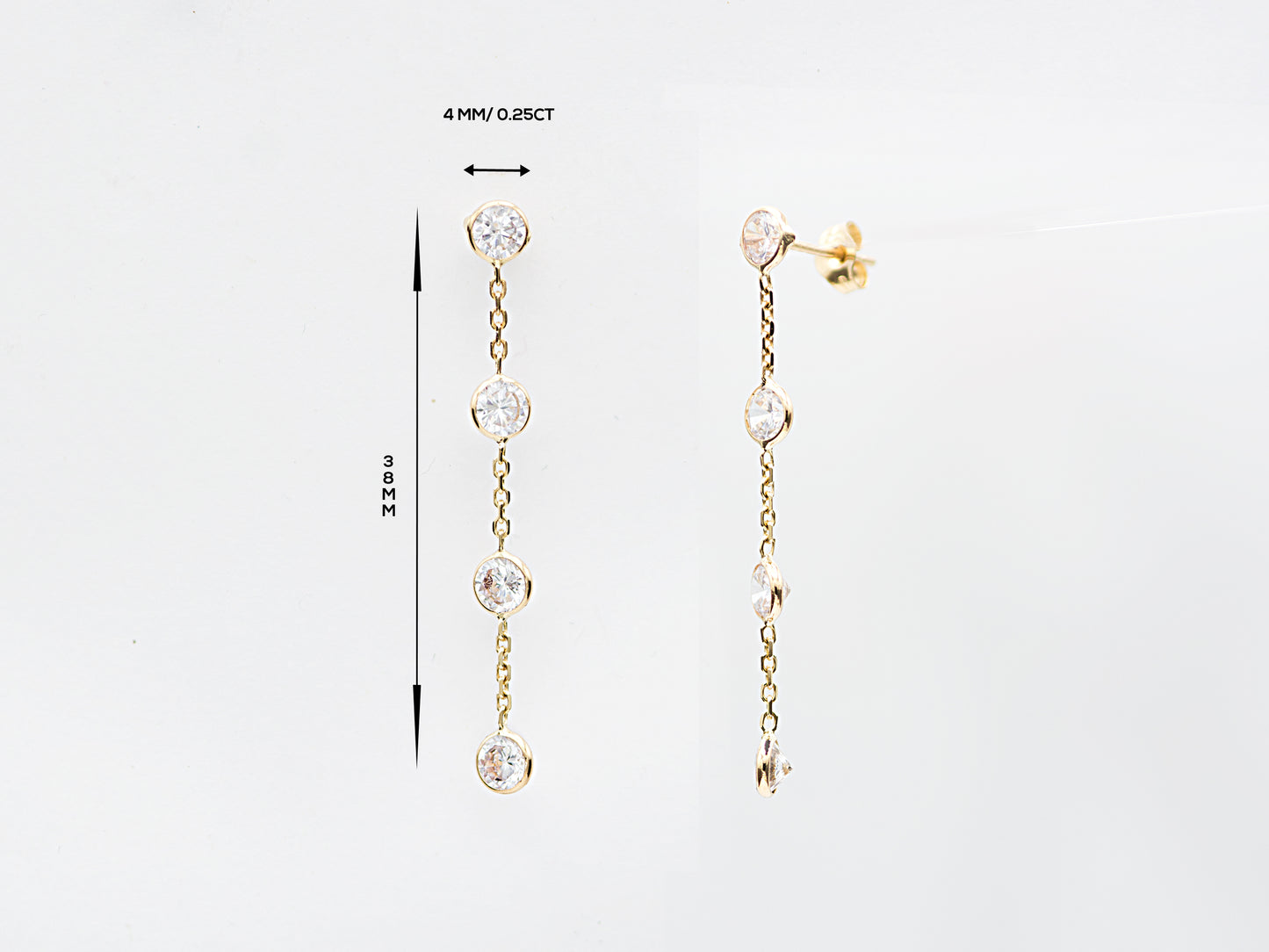14K solid gold Drop earring with Chain