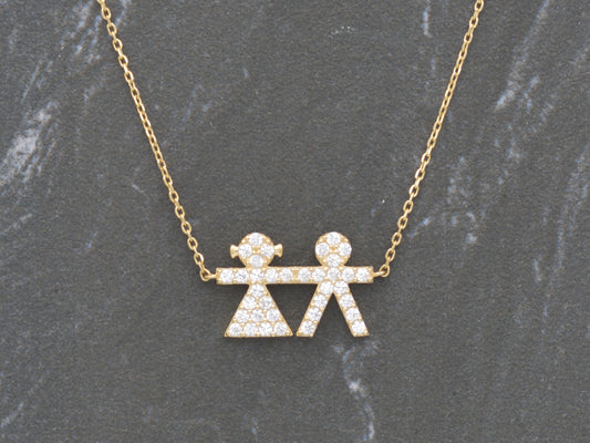 14k Solid Gold Charms, Boy Girl charm necklace