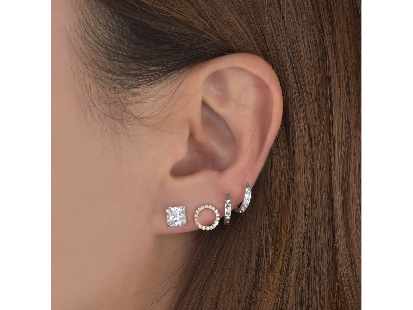 14k Solid Gold Basket Set CZ Princess cut Stud