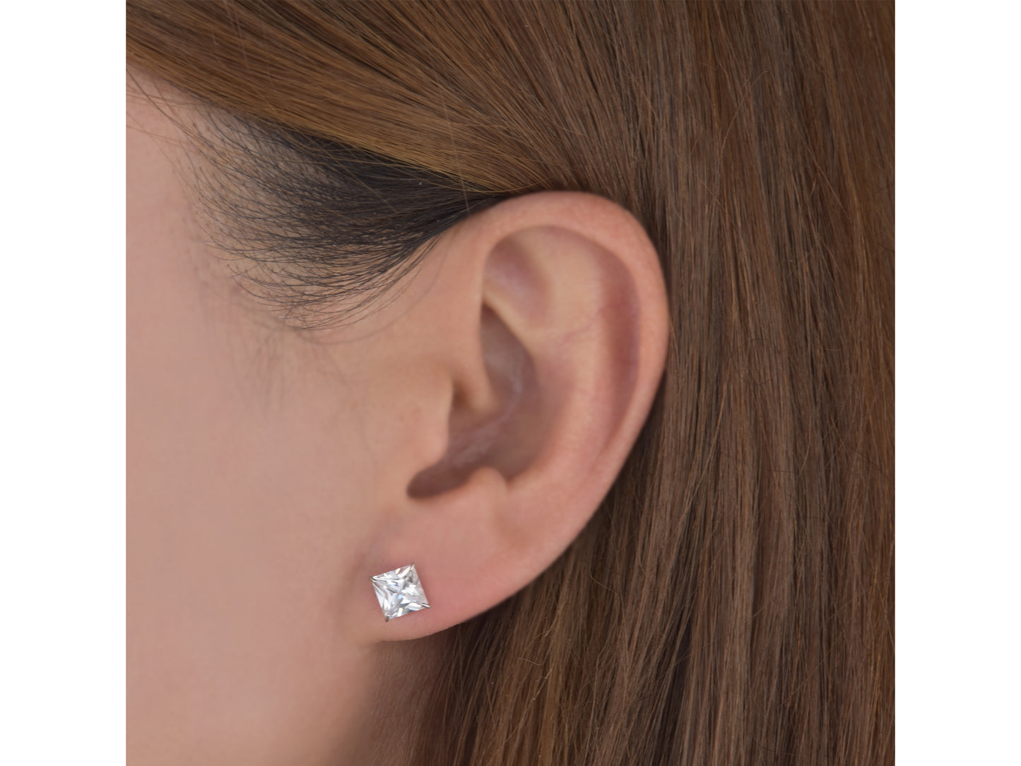 14k Solid Gold Basket Set CZ Princess cut Stud