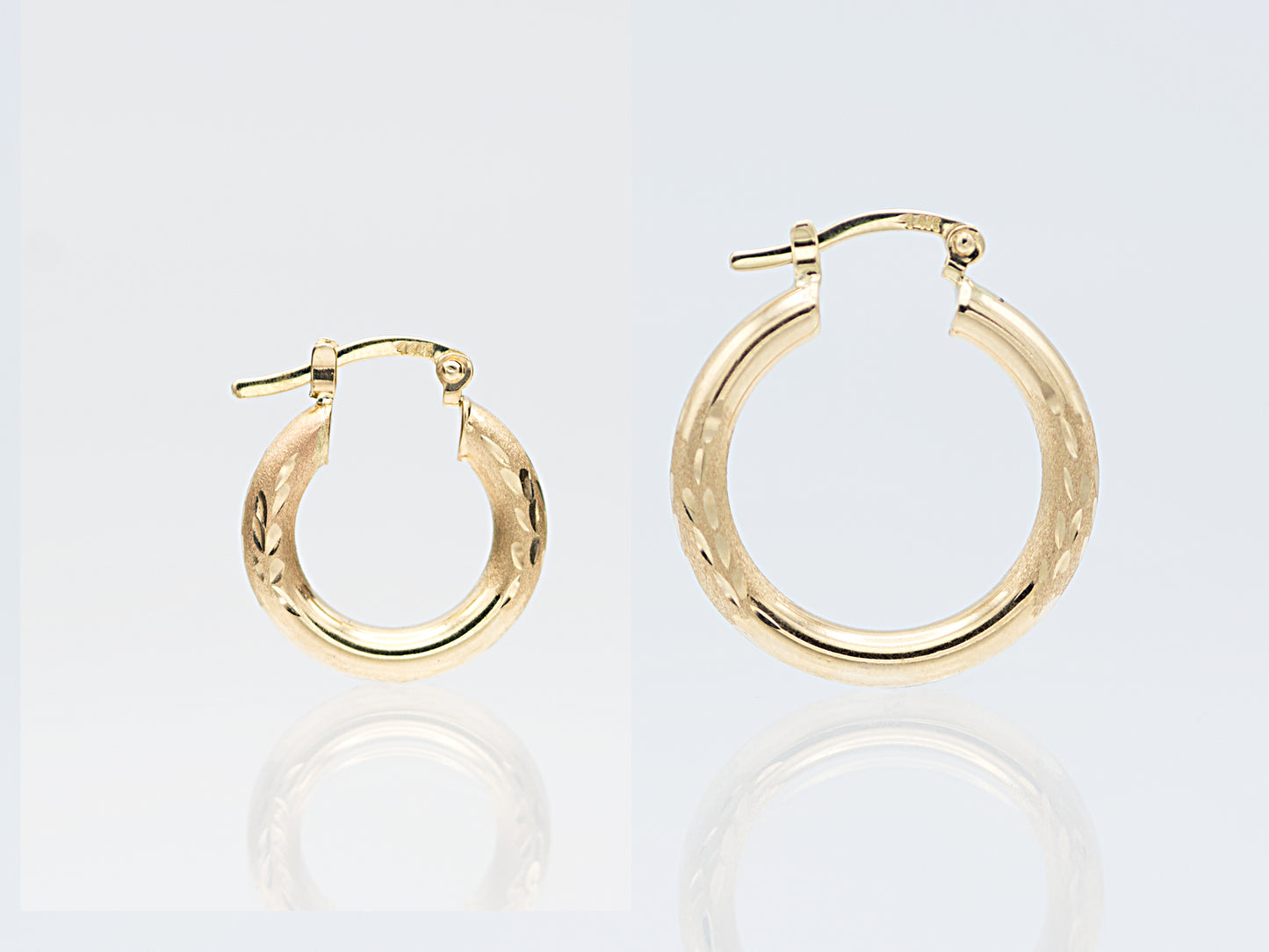 14k Yellow real solid Gold Round Hollow Hoop Earrings