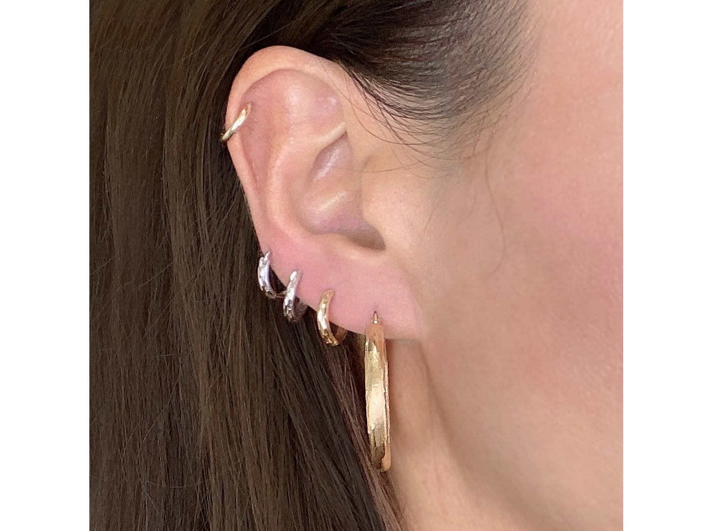 14k Yellow real solid Gold Round Hollow Hoop Earrings