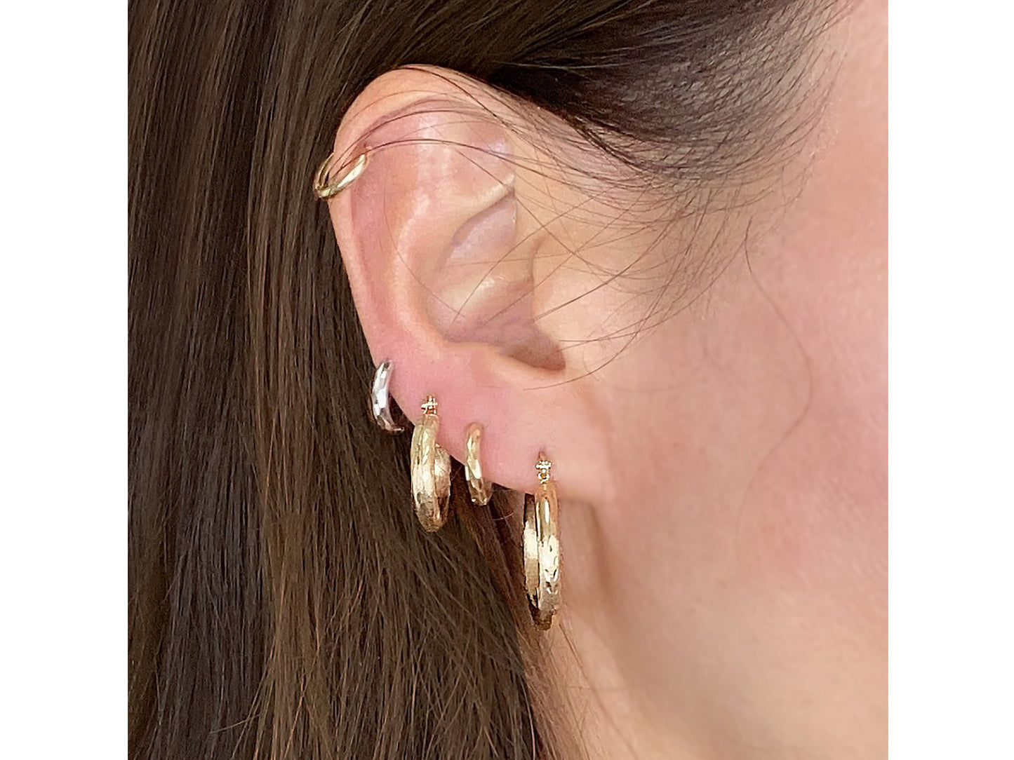 14k Yellow real solid Gold Round Hollow Hoop Earrings