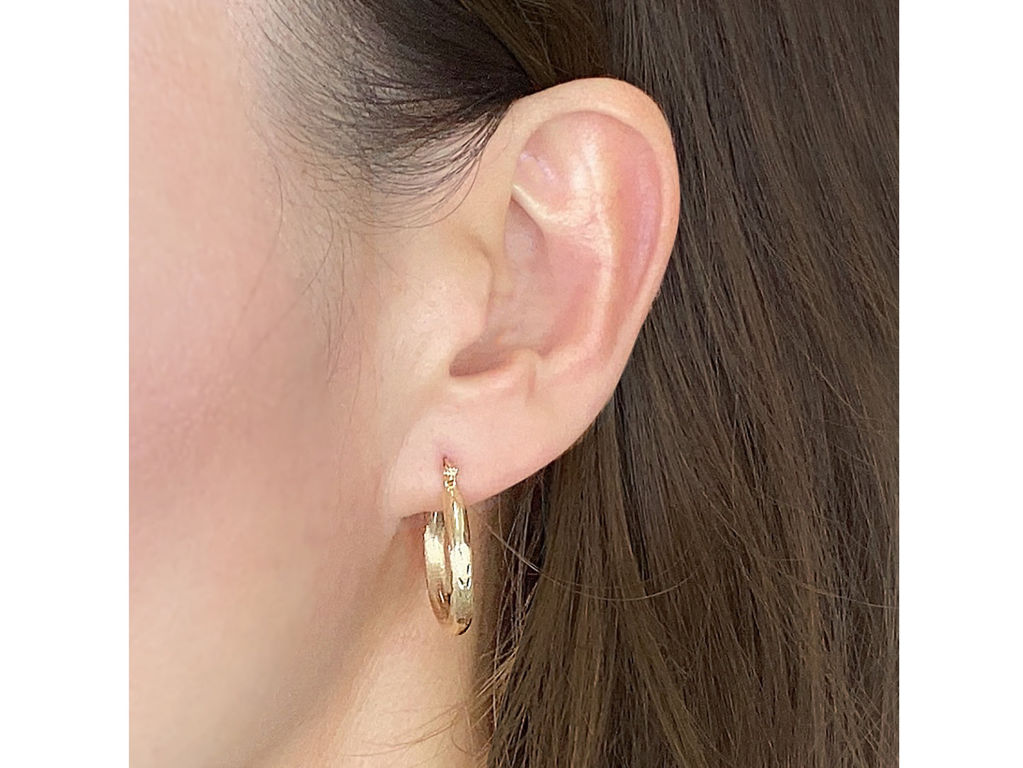 14k Yellow real solid Gold Round Hollow Hoop Earrings