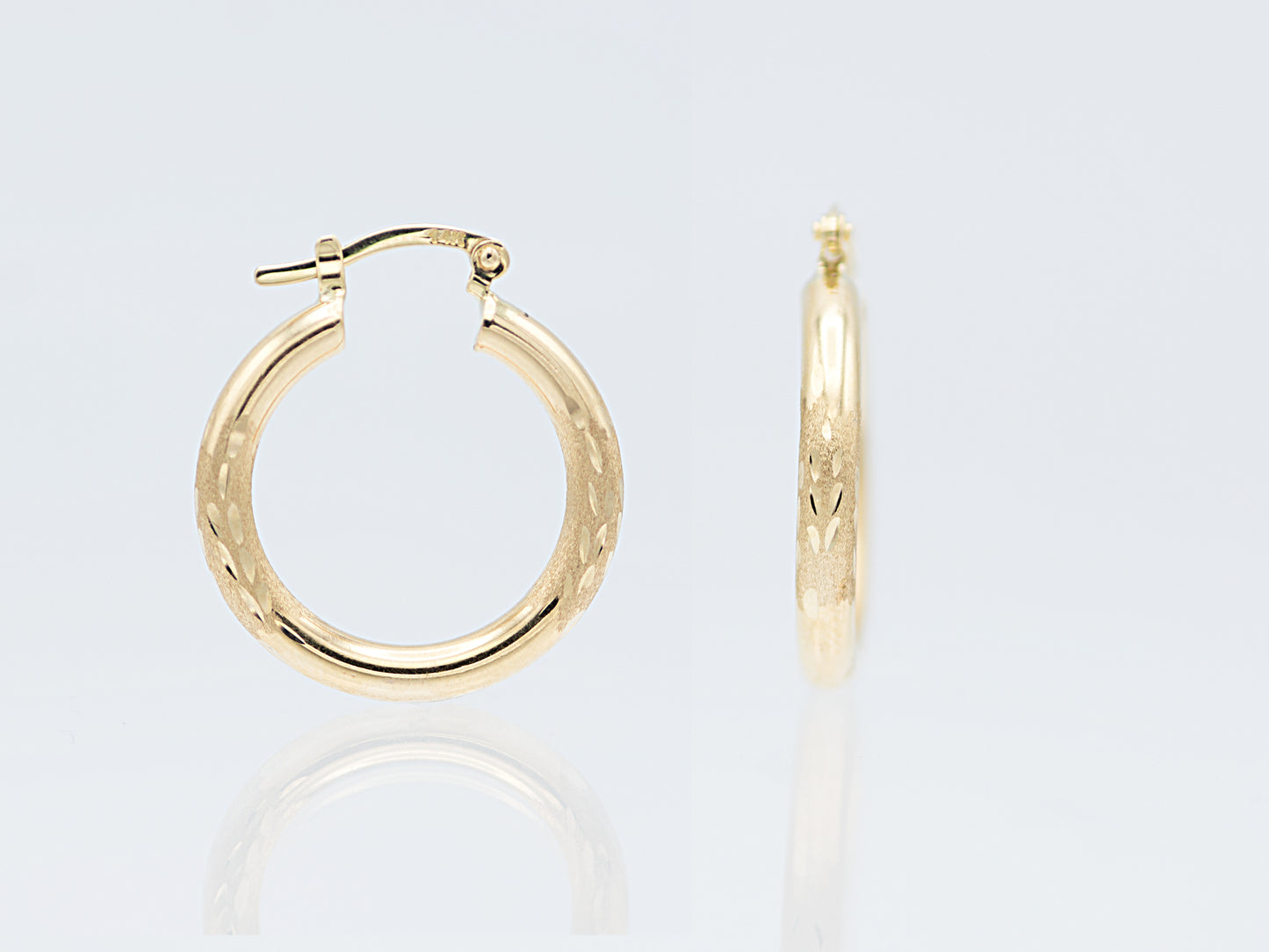14k Yellow real solid Gold Round Hollow Hoop Earrings