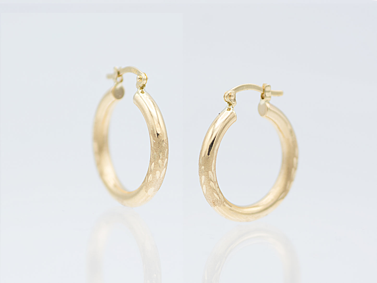 14k Yellow real solid Gold Round Hollow Hoop Earrings