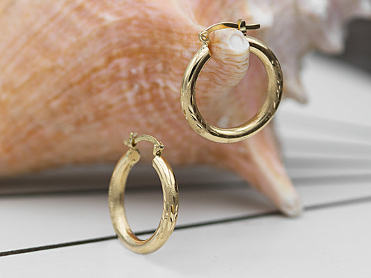 14k Yellow real solid Gold Round Hollow Hoop Earrings