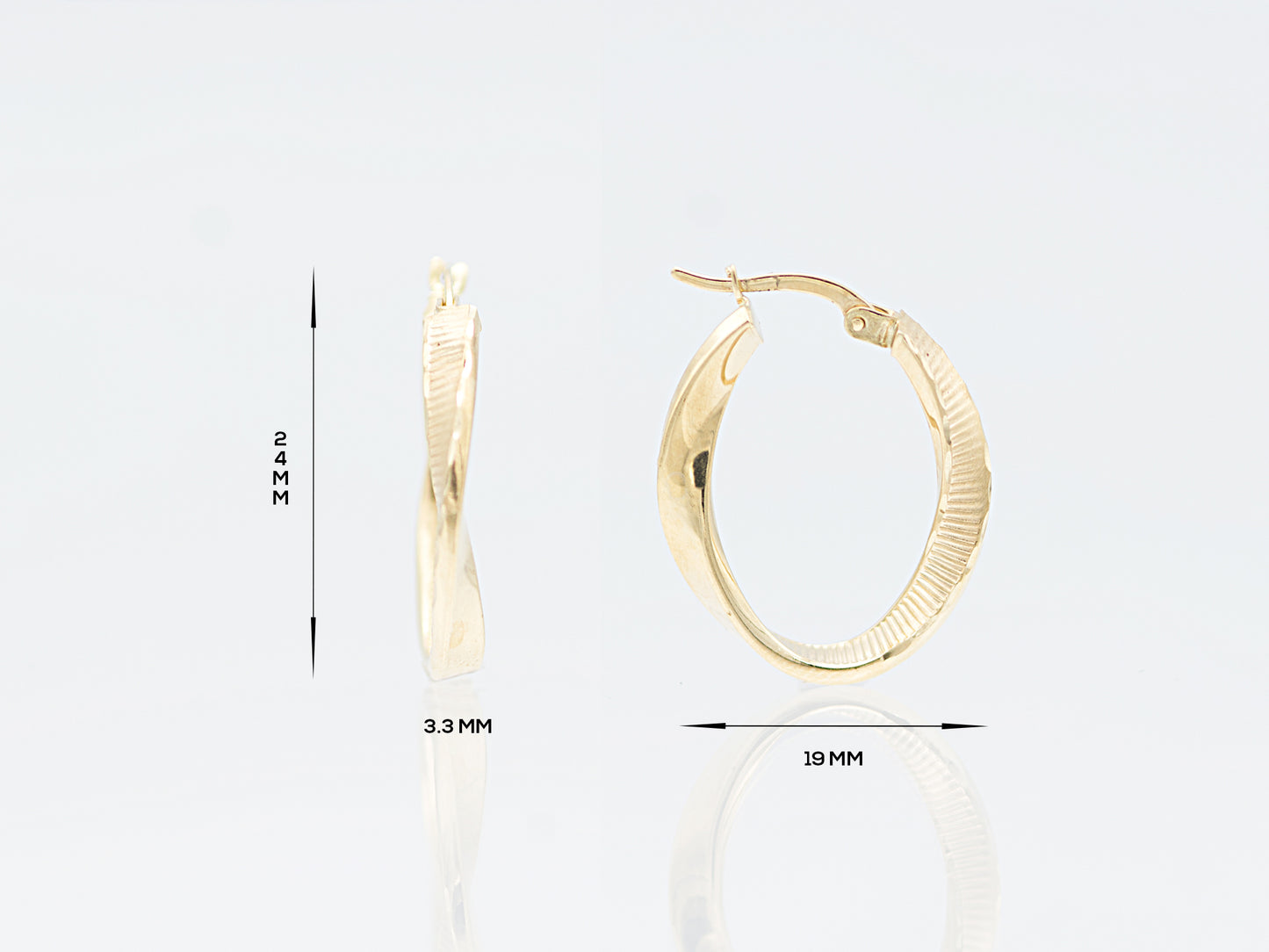 14K Solid Yellow Gold Oval Hoop Earrings