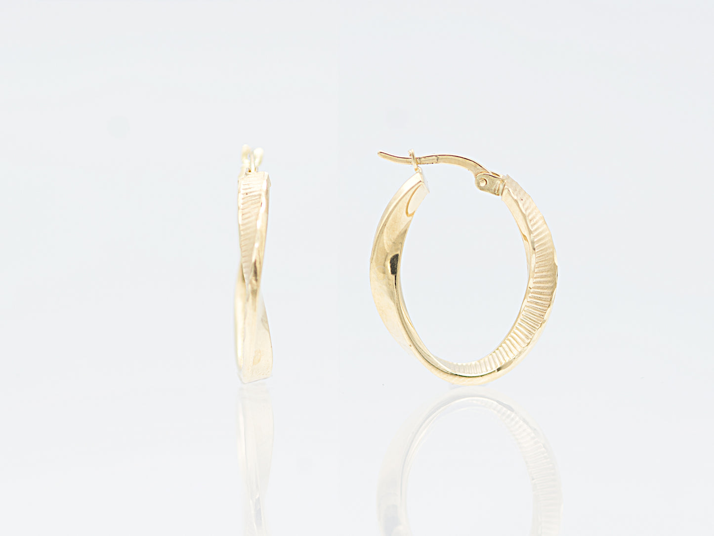14K Solid Yellow Gold Oval Hoop Earrings