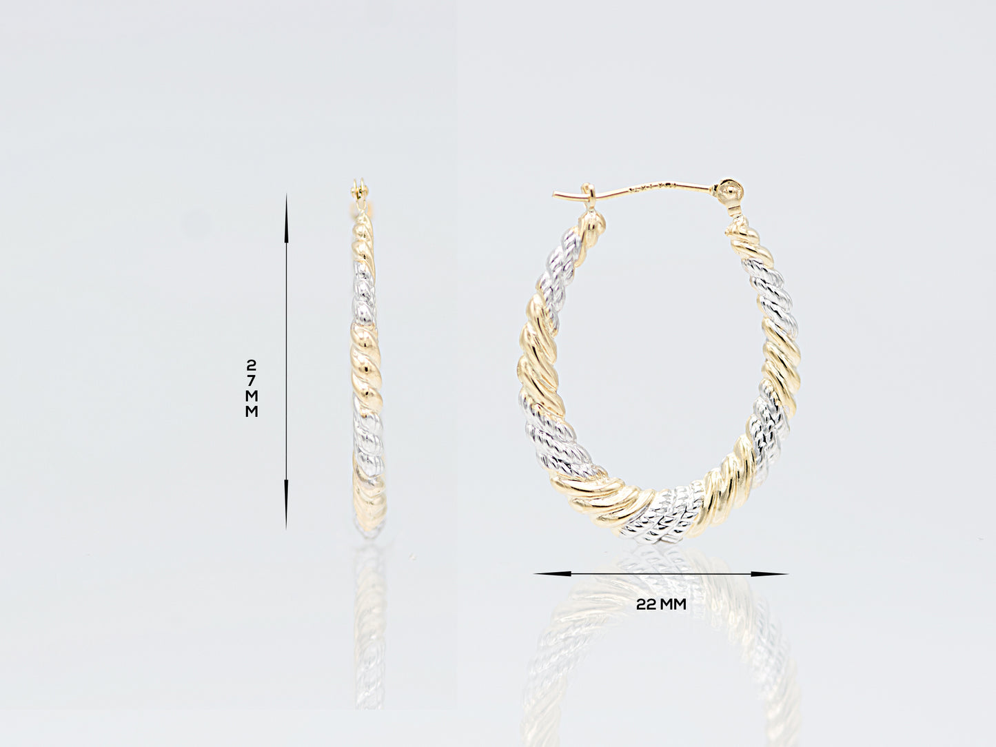 Oval twisted two tone hoop