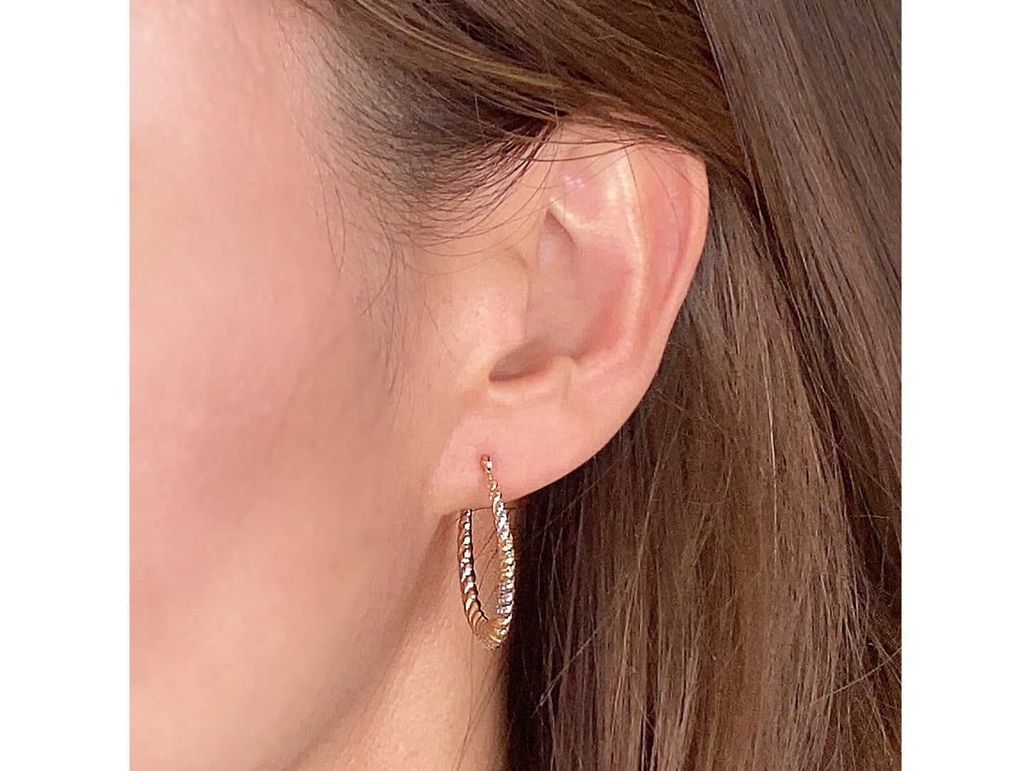 Oval twisted two tone hoop