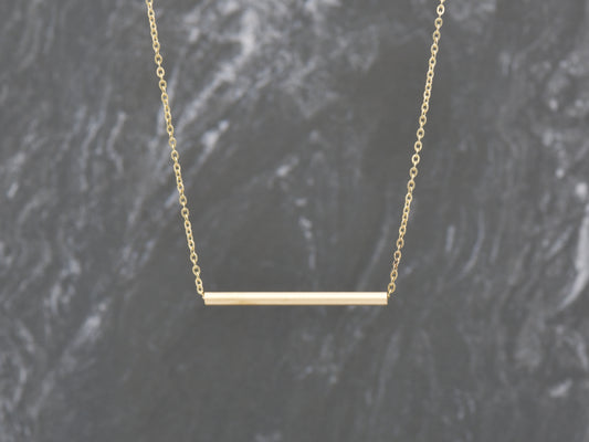 14k Gold Bar/ tube necklace Minimalist Necklace