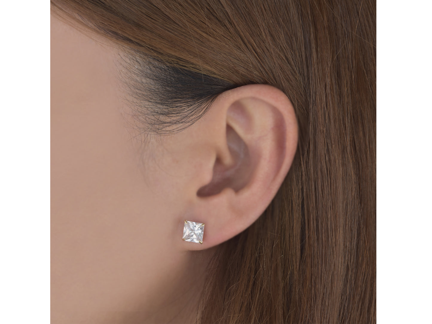 14k Solid Gold Basket Set CZ Princess cut Stud
