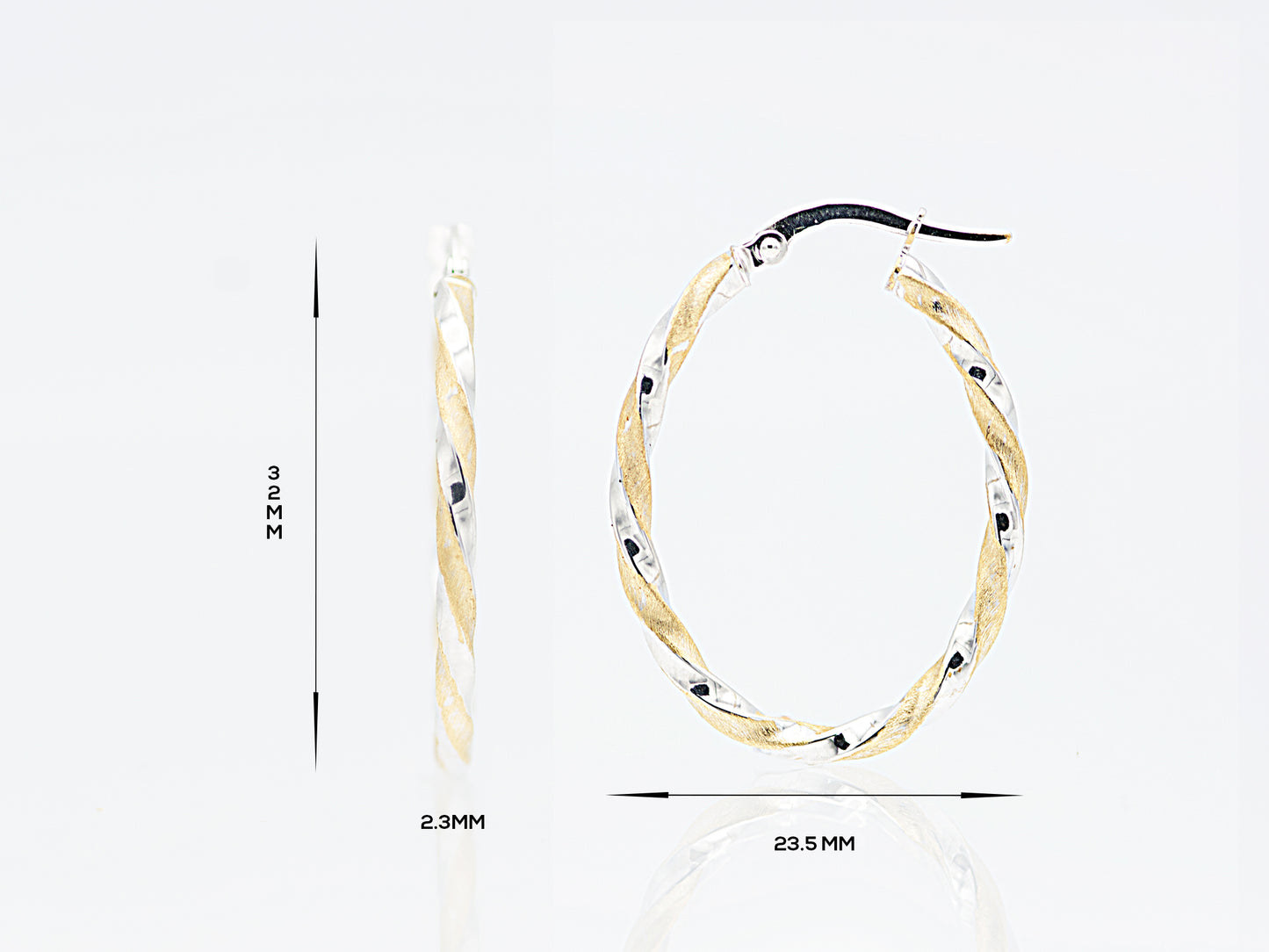 14K Solid real Gold Two-Tone Oval shape Twisted Hoop