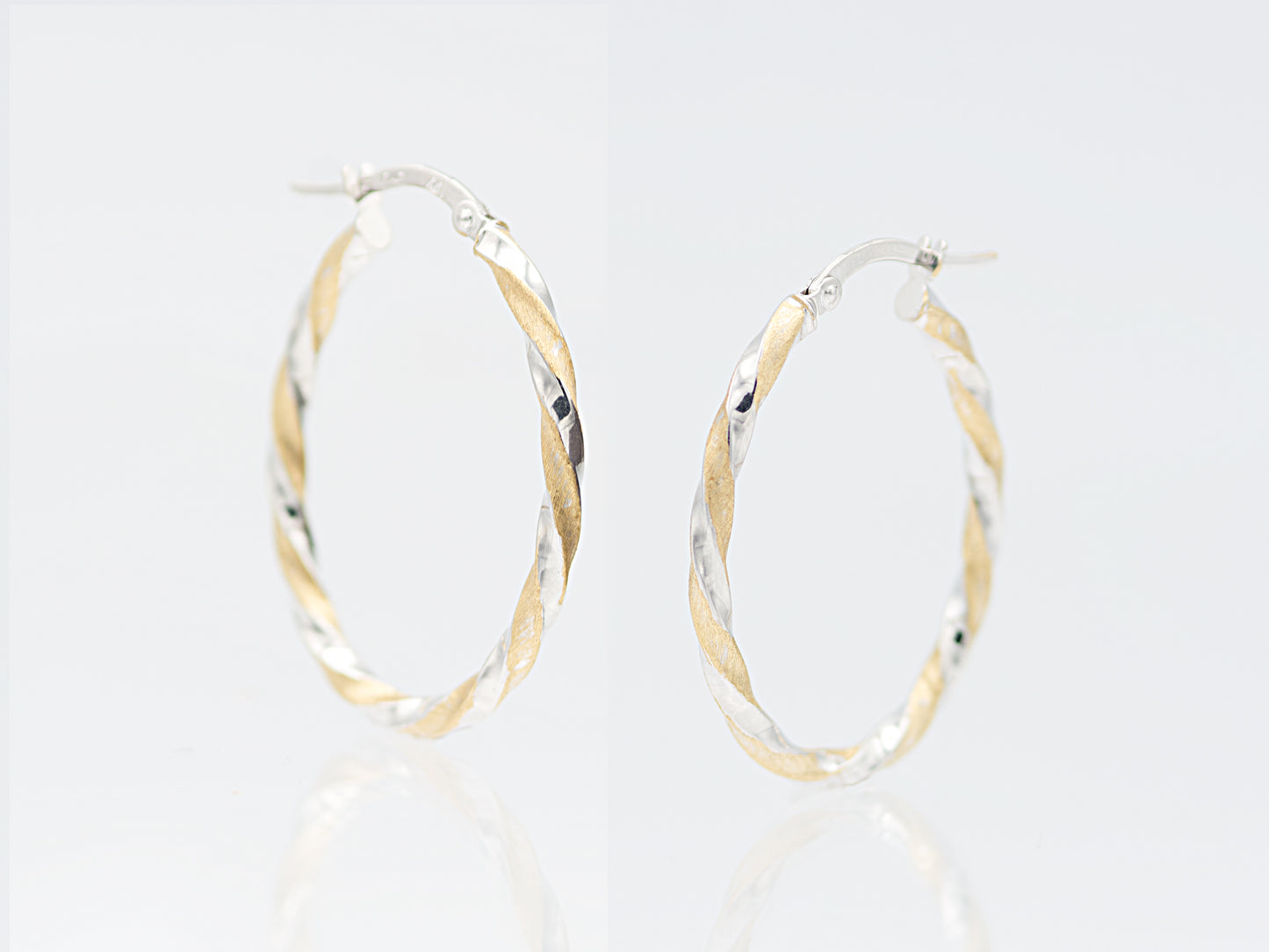 14K Solid real Gold Two-Tone Oval shape Twisted Hoop