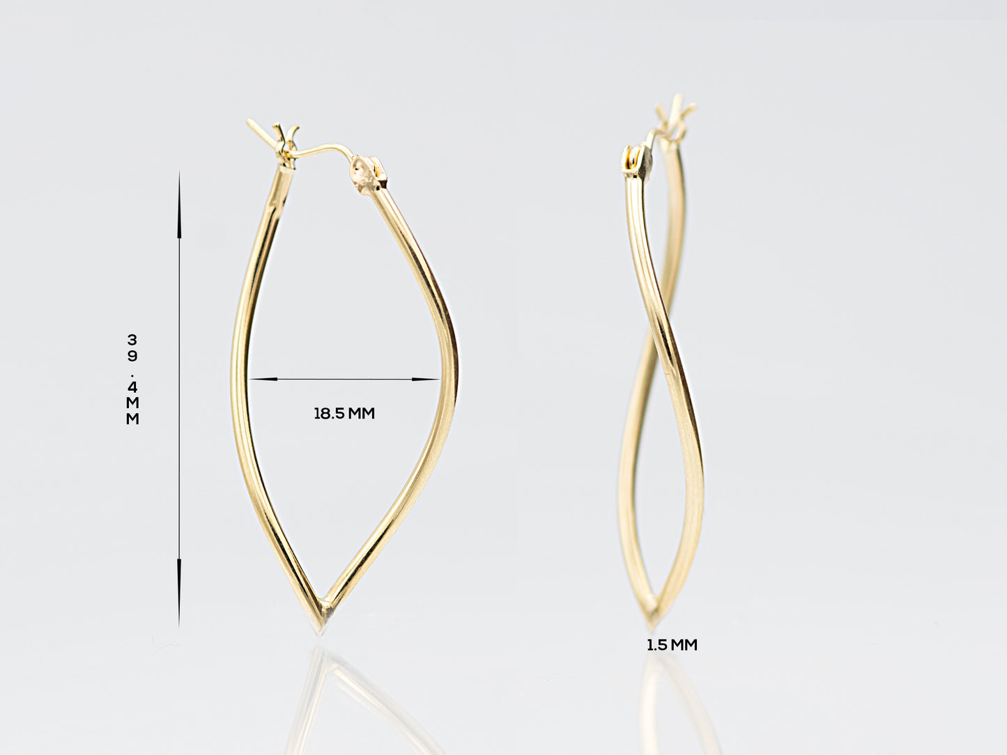 14K Yellow Solid real Gold Twisted Oval Hoop Earrings