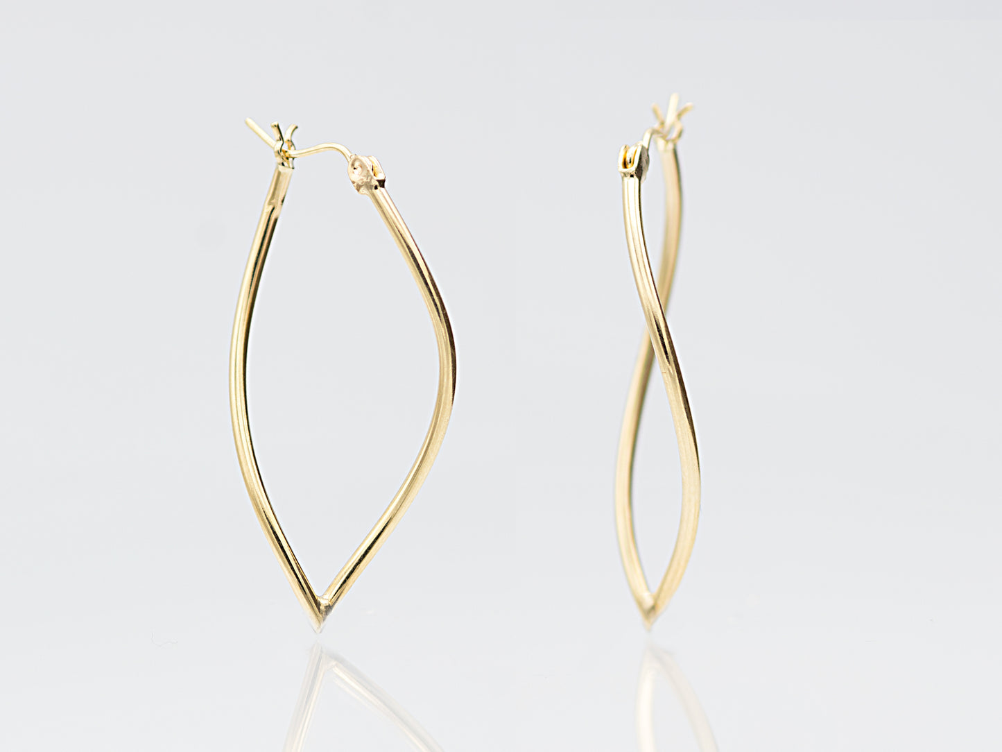 14K Yellow Solid real Gold Twisted Oval Hoop Earrings