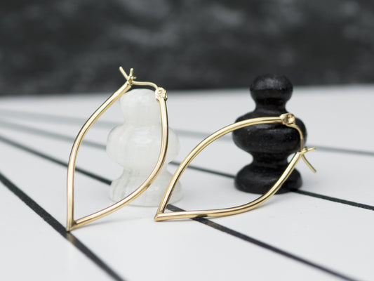 14K Yellow Solid real Gold Twisted Oval Hoop Earrings