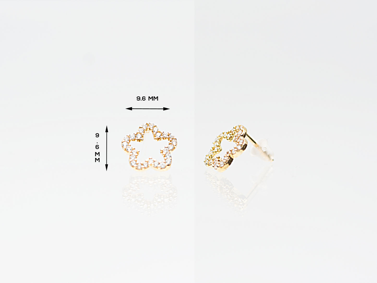 14K Solid Gold Hollow Flower 14K Floral stud earring