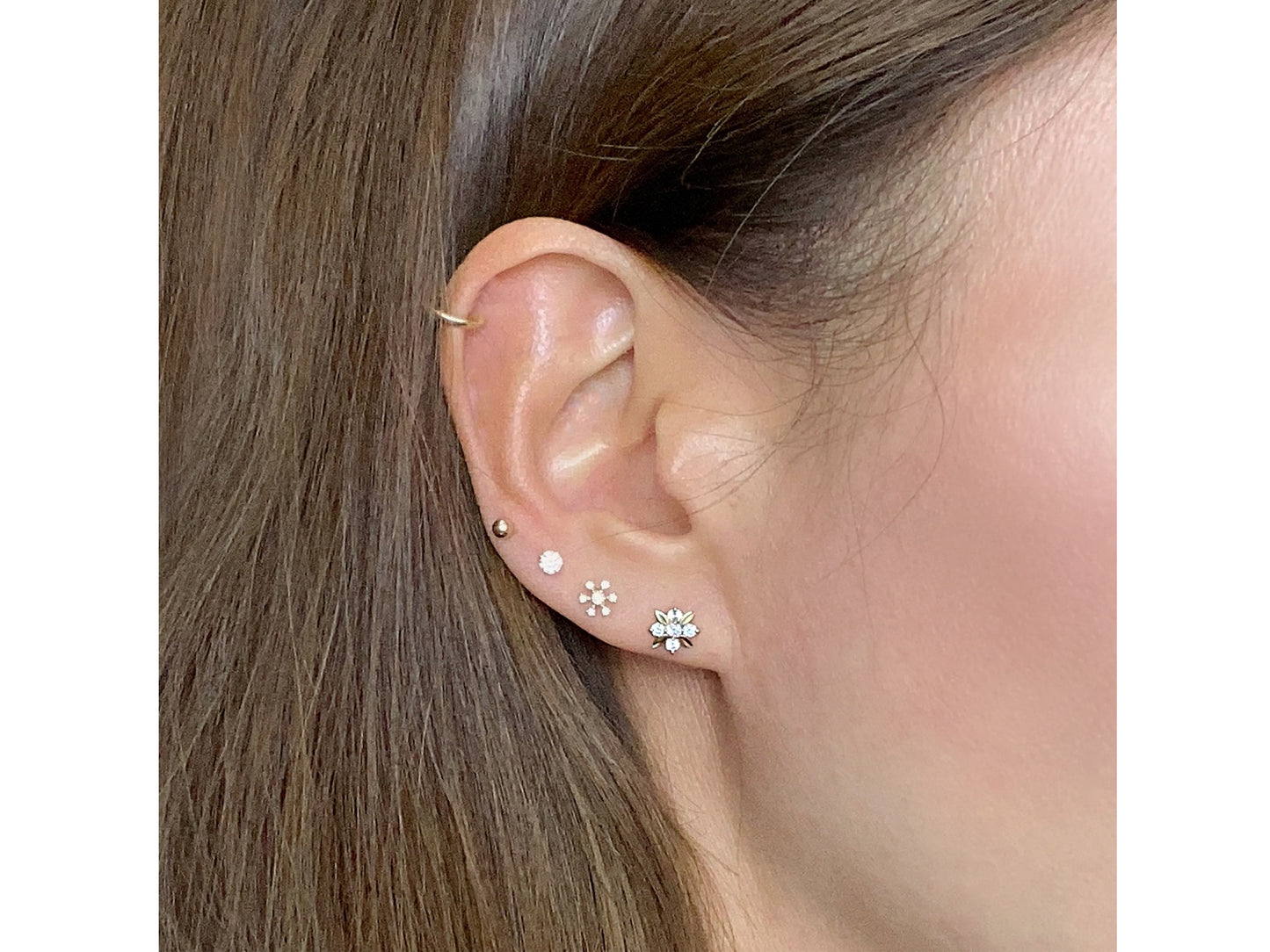 14K solid gold snowflake stud