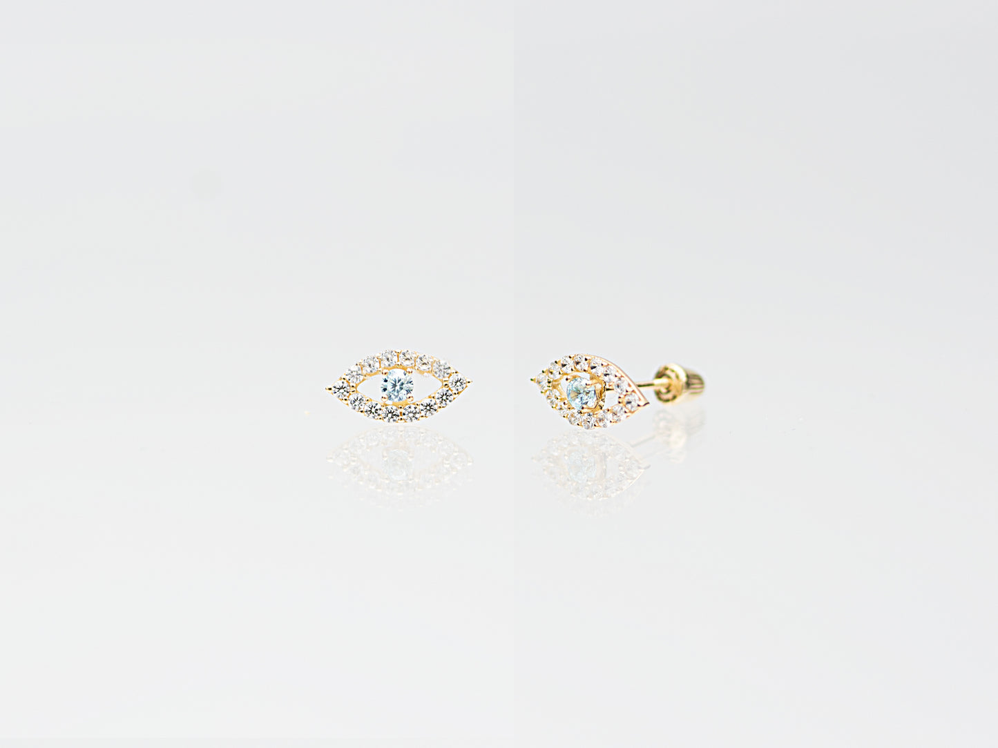 Evil Eye Stud Earrings 14K Solid Yellow Gold studs