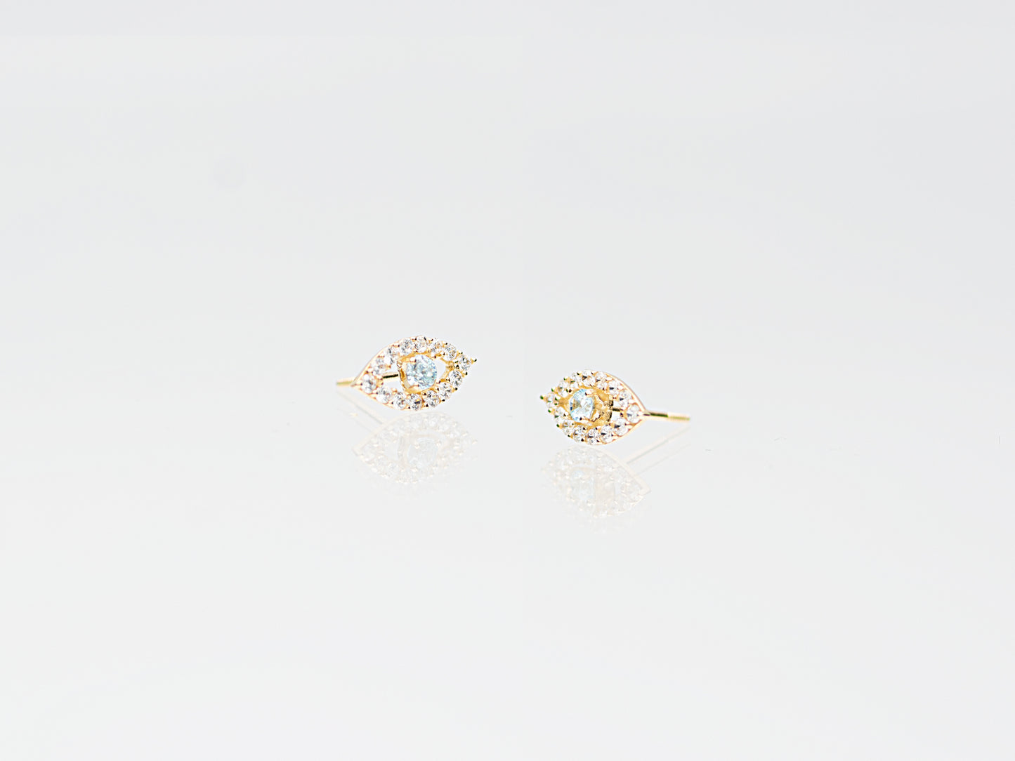 Evil Eye Stud Earrings 14K Solid Yellow Gold studs