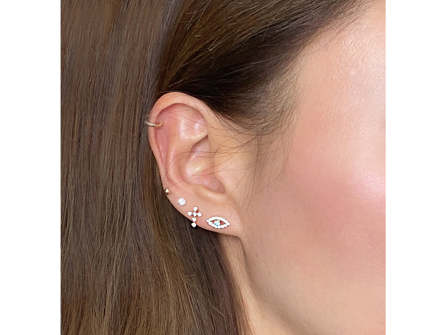 Evil Eye Stud Earrings 14K Solid Yellow Gold studs