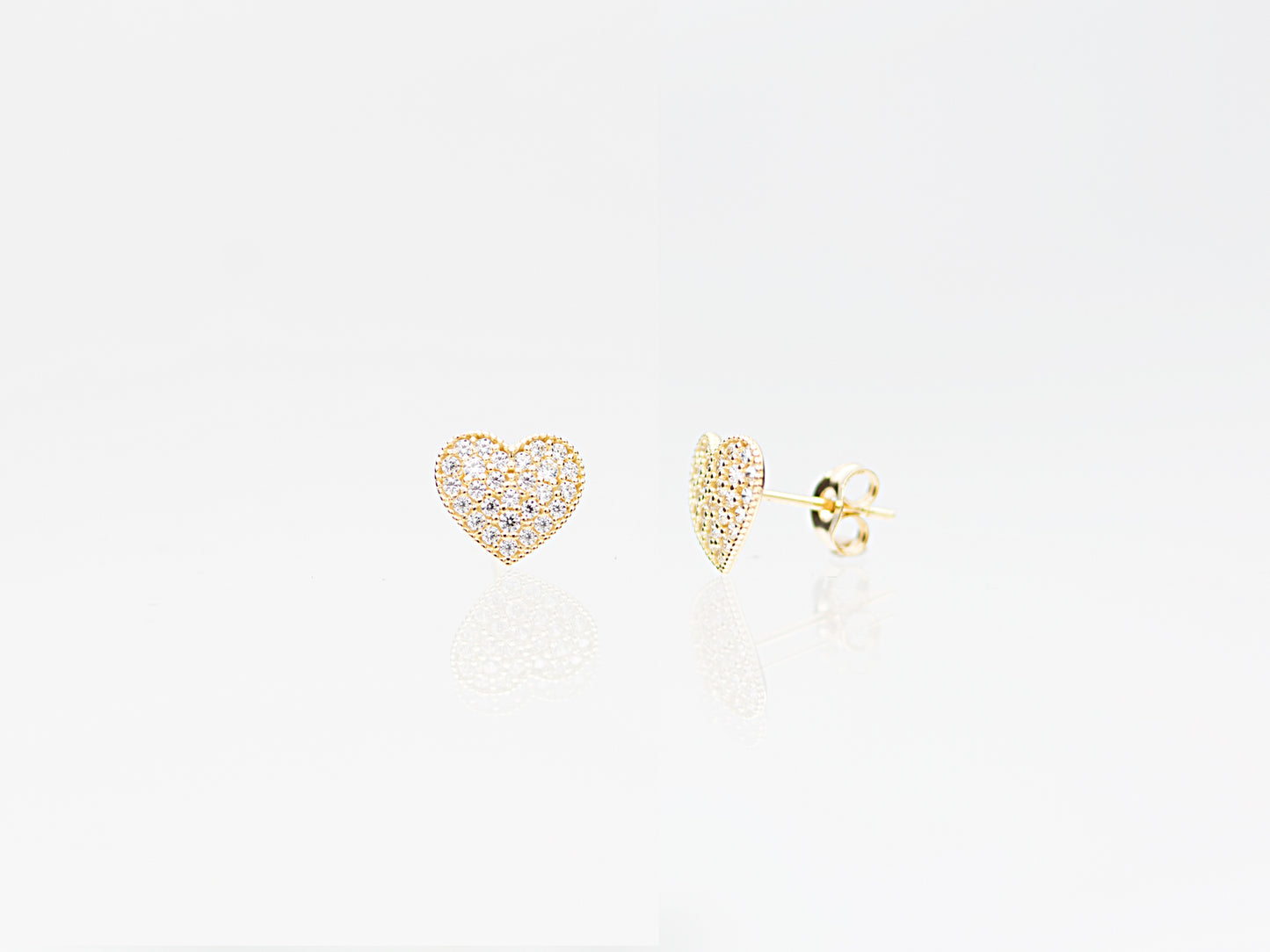 14K Solid Yellow/ white Gold Heart Shape Stud
