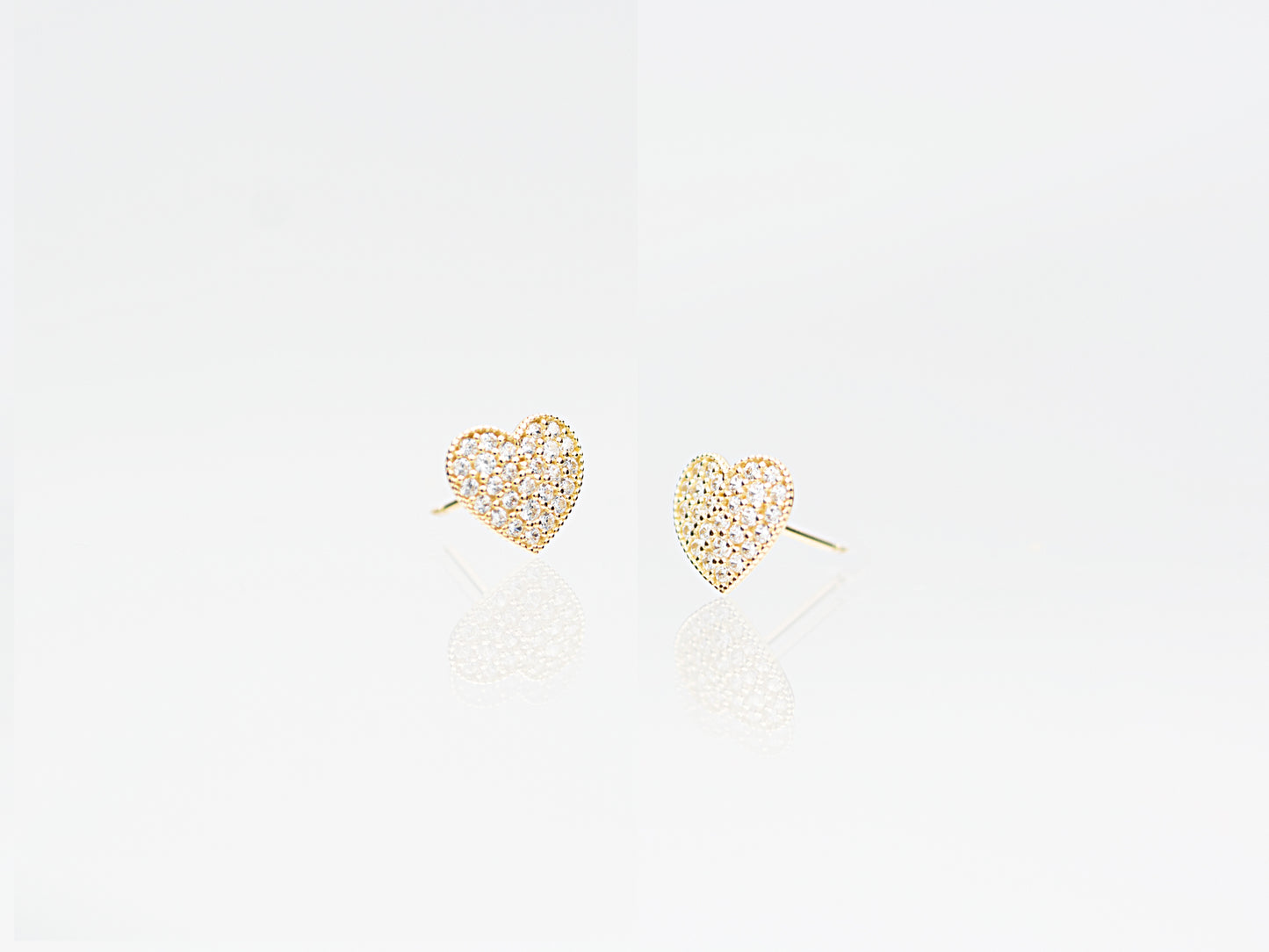 14K Solid Yellow/ white Gold Heart Shape Stud