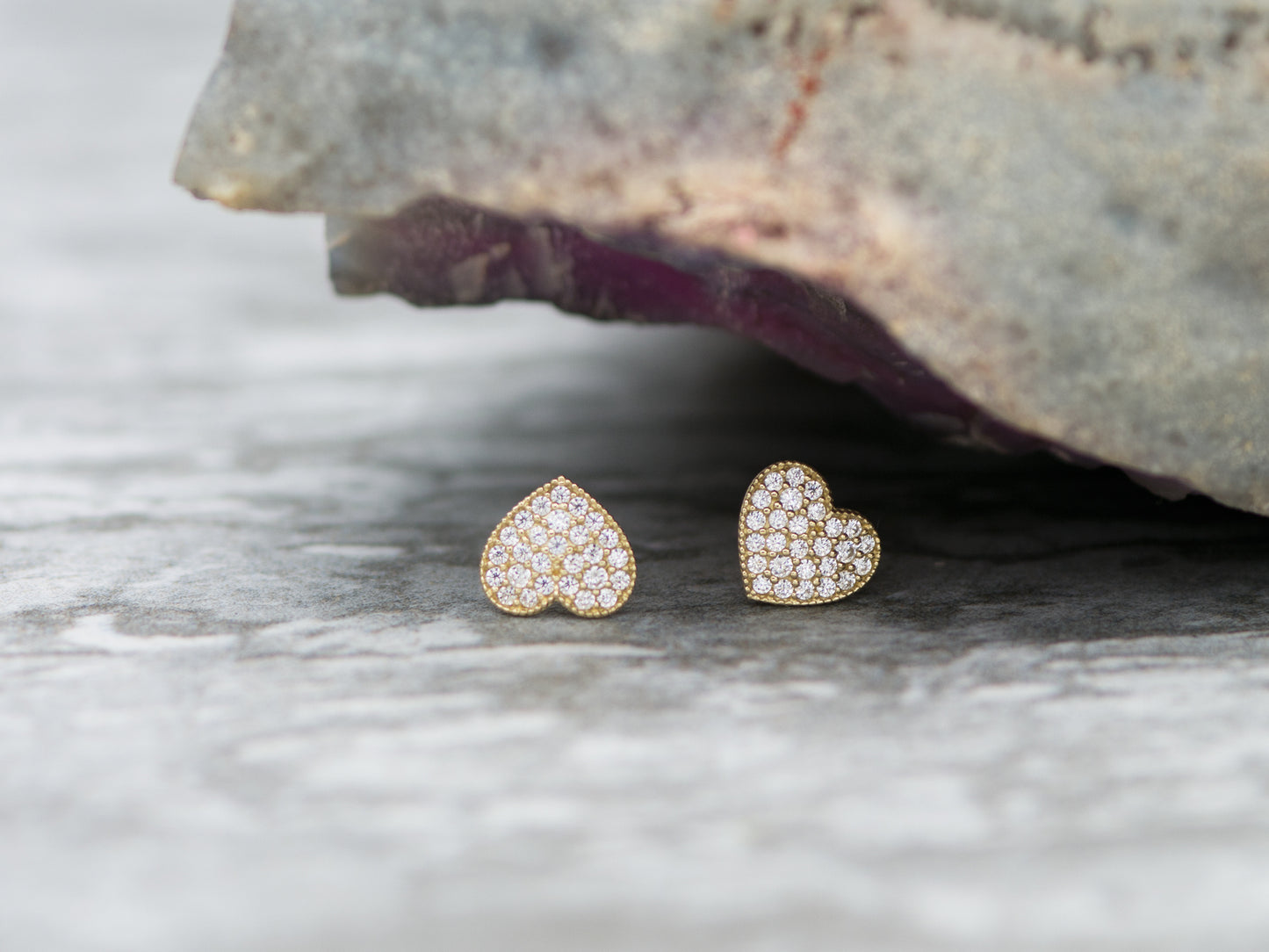 14K Solid Yellow/ white Gold Heart Shape Stud