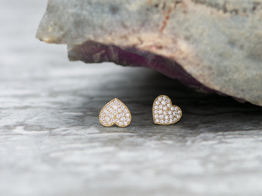 14K Solid Yellow/ white Gold Heart Shape Stud