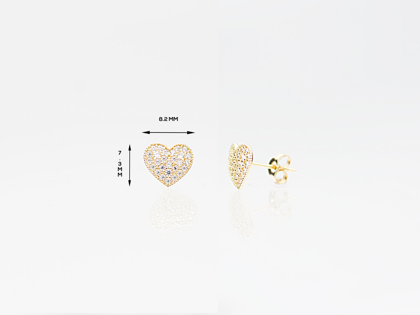 14K Solid Yellow/ white Gold Heart Shape Stud