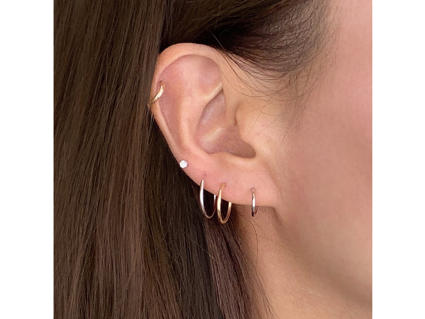14K solid Yellow /White Gold hoop Earrings