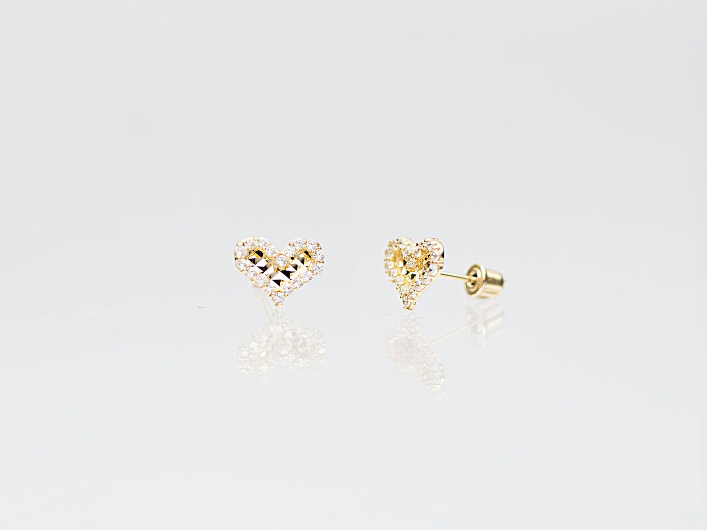 14K Solid Yellow, White Gold Heart shape Stud Earring