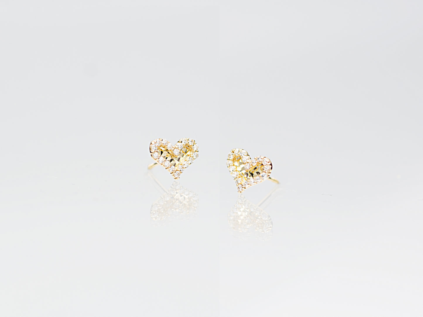 14K Solid Yellow, White Gold Heart shape Stud Earring