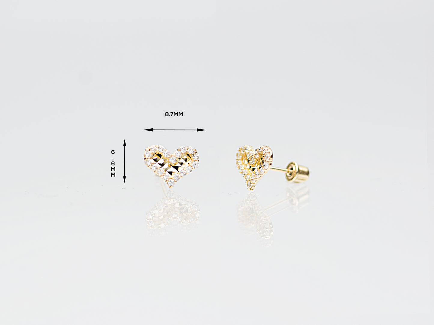14K Solid Yellow, White Gold Heart shape Stud Earring