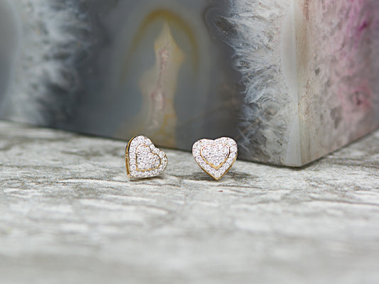 14K Solid Yellow gold Heart shape studs