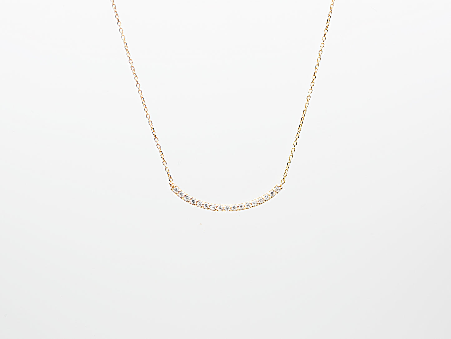 Dainty Solid Gold round Bar Necklace with simulated Diamonds Necklace